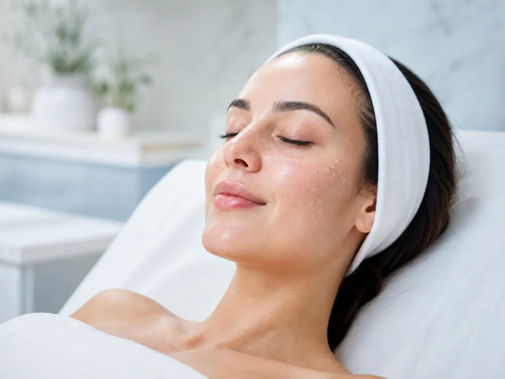 Hydrafacial için temsilî, doğal ve nemli cilt görünümü
