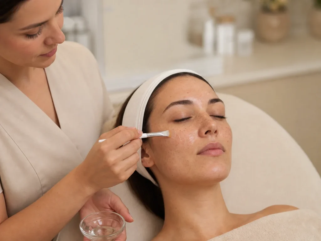 Yüzüne hedefli serum uygulaması yapılan kadın